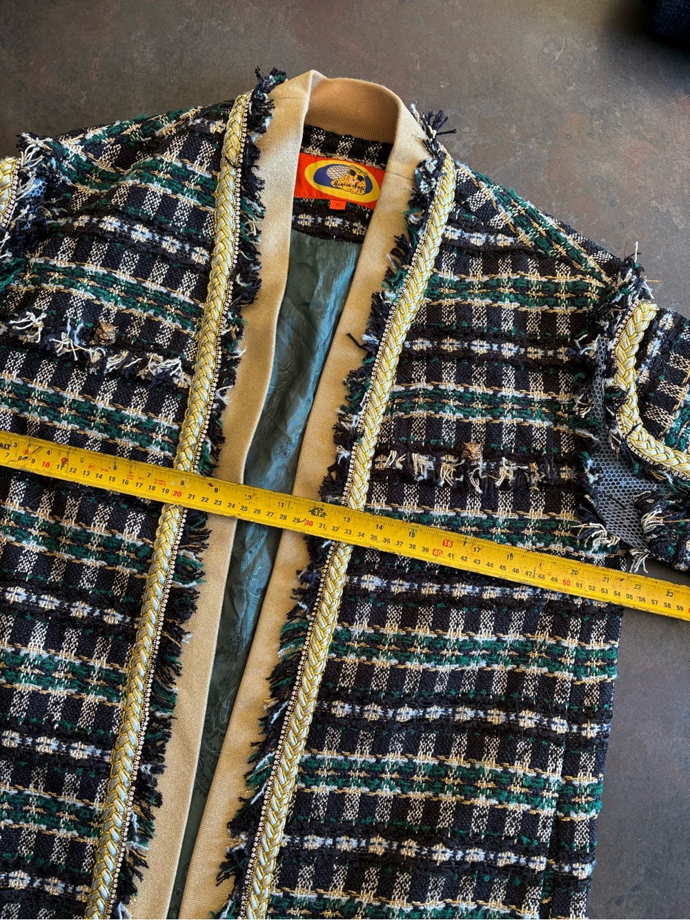 Fiona Chen Fringed Tweed Open Cardigan Jacket - Black, Green, Cream - Picture 3 of 11